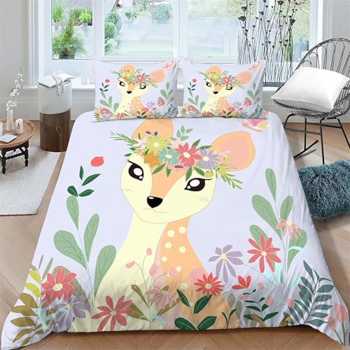 BettwäSche 200x220 Cartoon-Hirsch Bettbezug Set 3 Teilig Blumen Flauschig BettbezüGe und 2 Kissenbezug 80x80, Allergiker BettwäSche-Sets Weiche Microfaser mit ReißVerschluss ba1703 BettwäSche 200x220 Cartoon-Hirsch Bettbezug Set 3 Teilig Blumen Flauschig BettbezüGe und 2 Kissenbezug 80x80, Allergiker BettwäSche-Sets Weiche Microfaser mit ReißVerschluss ba1703