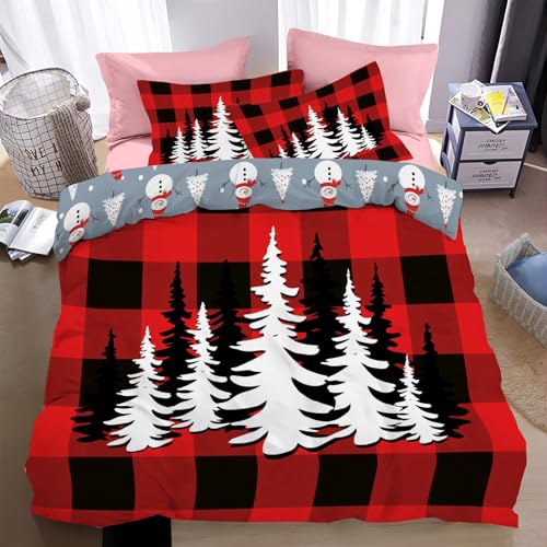 Bettwäsche 200*200cm 3teilig Bettbezug- Bettwäsche-Sets 200*200cm 2er Set mit 2 Kissenbezüge,Wendebettw� �sche Bedding Rot-weiß kariertes mit Reißverschluss,Tradition elle Festmusterdekoration