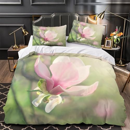 VOXYTMLWG Pink Roses Dekor 3D Gedruckt Bettwäsche 3 Teilig Vintage Blütenmuster Wallpaper Bettbezug Reißverschluss Weich mit Kissenbezug Schlafkomfort Hautfreundlich for Alle?135x200cm?