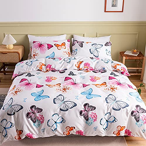GETIYA Bunt Schmetterling Bettwäsche 135x200 Damen Mädchen Bettwäsche Mikrofaser Kinder Bettbezug Butterfly Muster Bettwäsche Einzelbett mit Kissenbezug 80x80