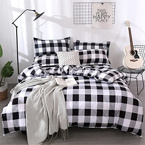 FANSU Bettwäsche 135x200cm 3 teilig, Modern Kariert Mikrofaser Kinder Bettwäsche Set Winter Sommer Warme Weich Bettbezug mit Reißverschluss + 2 Kissenbezüge (135x200cm, Schwarzes Grauweiß)