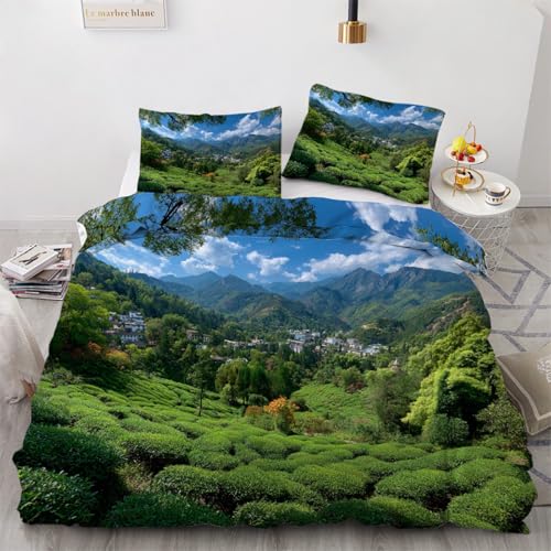 Bettwäsche Set 135x200cm Mikrofaser Teeberg Muster - 3D Digital Beidseitiger Druck Bettwäsche Ländlich Luxus Modern Bettbezug und 2 Kissenbezüge 80×80 cm