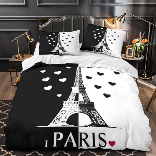 VOXYTMLWG Paris Fashion Hautfreundlich 3D-gedrucktes 3 Stück Bettwäsche mit Reißverschluss Bequem elegant Pink Blütenmuster Bettbezug for Erwachsene,Kinder,Männer ,Fans Double?200x200cm?