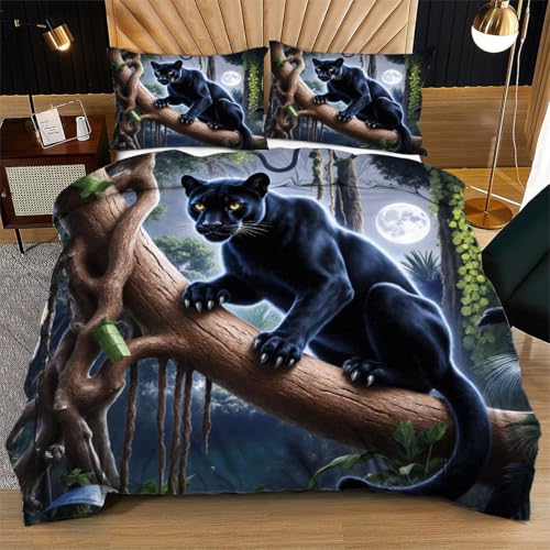 Dozrmey Bettwäsche Set 155x220 Schwarzer Leopard, mit 1 Bettdeckenbezug + 2 Kissenbezügen für Junge Erwachsene, Waschmaschinenfest, knitterfest, verleiht Räumen spielerischen Charme O68