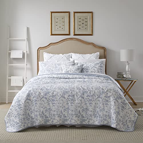 Laura Ashley - Kingsize-Bettwäsche-Set, Baumwolle, wendbar, mit Bonus-Kissenbezug, Ganzjahres-Landhaus-Heimd ekoration (Amberley Blue, King)