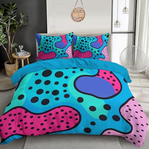 GSAEIMCT Punkte Und Linien Drucken Bettbezug Bettwäsche Set, 3D Drucken Bettwäsche-Set Mikrofaser Weiche Mit Reißverschluss Bettbezug Und Kissenbezüge(135X200Cm,P uderblau Pop Art)