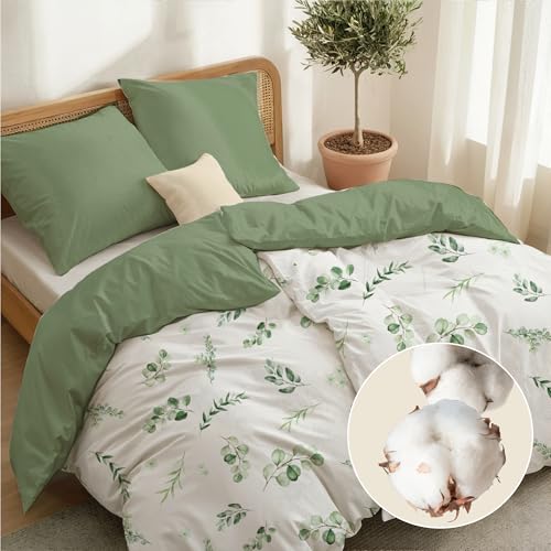 Dreamzie Bettwäsche 4 – Grüne Blätter – 2 Bettbezug + 2 Kissenbezug 80x80 – Bettwäsche Set Reißverschluss – Oeko Tex – Pflegeleicht & Bedruckt