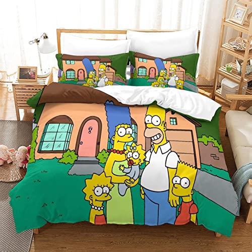 YINGD The Simpsons Bettwäsche-Set, Anime-Charaktere, Bettdeckenbezug, superweiche Mikrofaser, 2-teilig (200 x 200 cm)