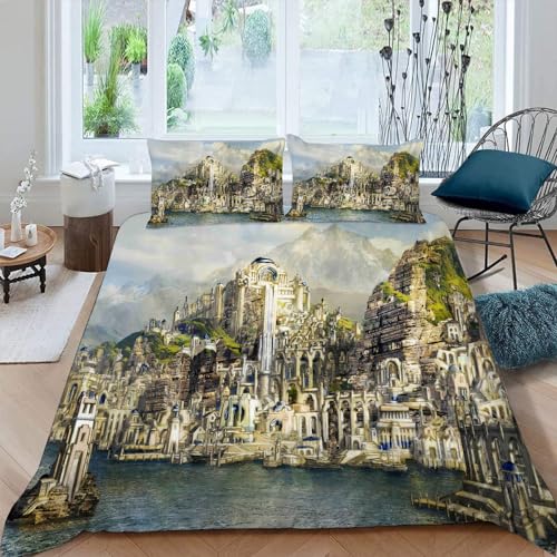 DTASSVEW 3 teilig 200x200 cm Bettbezug Set - The Lord of The Rings Bettwäsche-Sets, Poster Serie -A081,Weiche Flauschige Bettbezug mit Reißverschluss und 2X 80x80cm Kissenbezu