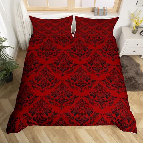 Rote Paisley Floral Bettbezug S Größe,exotische orientalische antike Bettwäsche Sets Kinder Jungen Teen Erwachsener Schlaf,Vintage Damast Tröster Abdeckung Gothic Böhmen Quilt Cover,1 Kissenbezug