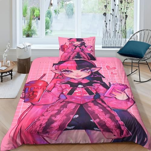 GIOSBR Monster High Bettwäschegarnitur 3D Gedruckter Bettbezug Set Mädchen Junge Kinder Reissverschluss Weich Microfaser Und Kissenbezüge Bettwäsche 2 Teilig Single?135x200cm?