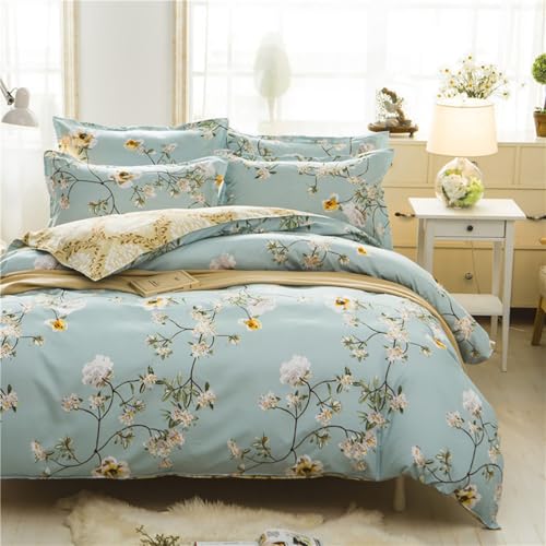 Tospass Bettwäsche 200x220 cm 3 Teilig Blumen Grün Gold Modern Floral Bettwäsche Set Mädchen Bettbezug Weiche Mikrofaser Wende Bettwäsche 1 Deckenbezug mit Reißverschluss 2 Kissenbezug 80x80 cm