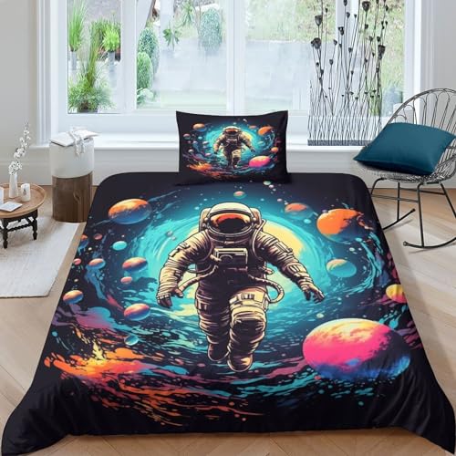 ENYISIYULO Astronaut Bettbezug Bettwäsche Set Kinderbettwäsche-Set Reißverschluss Mit Kissenbezügen Betten Set Für Jungen Und Mädchen, Kinder Single?1Tier5x200cm?