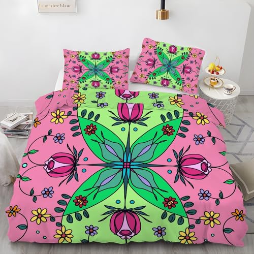 BSYYZQC Bettwäsche 135x200 BlüMchen Bettwäsche-Sets Rosen Bettbezug Weiche Atmungsaktiv Mikrofaser mit Reißverschluss und 2 Kissenbezüge 80x80 für Kinder Geeignet