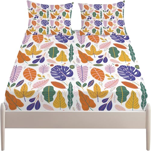 Spannbettlaken-Set für Doppelbett, Farbig Landhaus-Stil Tiefe Tasche 30cm,Weiche Mikrofaser,3-teiliges Bettwäsche-Set mit 2 Kissenbezügen, hypoallergen, 135 x 190 cm L521