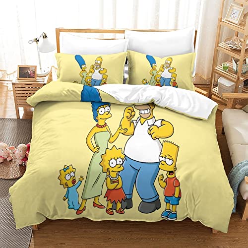 YINGD The Simpsons Bettbezug-Set, Bettwäsche, Anime-Charaktere, Bettbezüge, leicht, Bettbezug, 1 x Kissenbezug, 2-teilig (140 x 200 cm)