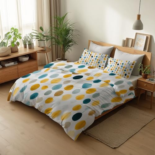 Bettbezug 2teilig Bettwäsche Set- Farbecht Bettwäsche-Sets Mid-Century Modern-Stil 100 x 135 cm mit 1 Kissenbezüge 40x60 cm, Wendebettwäsche Bedding Senfgelb Türkis Geometrisch Minimalismus Thema