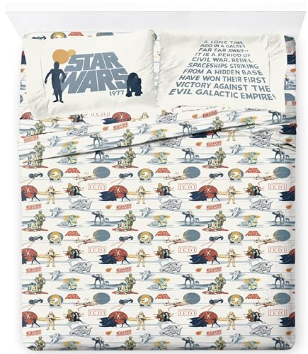 Jay Franco Kinder-Bettwäsche-Set enthält Bettlaken und Kissenbezug, Bettwäsche und Raumdekoration, 100 % Mikrofaser, Beige, Star Wars, 4-teilig