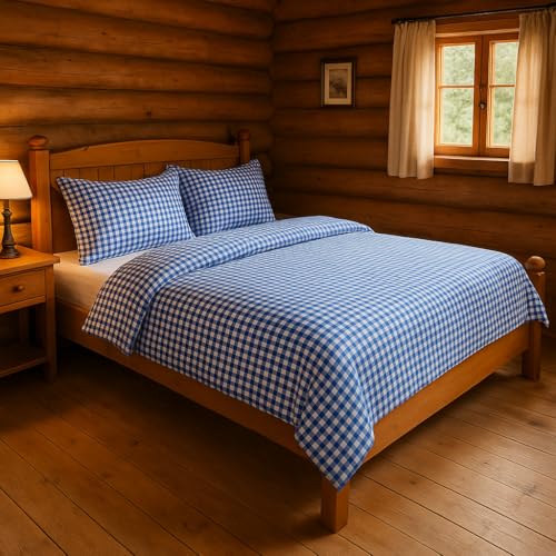 texpot Landhaus Bettwäsche Garnitur 2-teilig 135 x 200 cm + 80 x 80 cm kariert blau-weiß