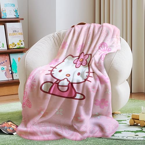 Ainvliya Decke Kity Kuscheldecke Flauschig, Winterdecke Wärmedecke Fleecedecke, Schlafdecke Blanket - 3D Cartoon Drucken Reisedecke für Kinder, Mädchen, Erwachsene, Sofadecke 100x150 Bettwaren