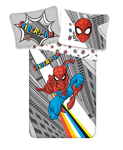 Jerry Fabrics Marvel Spiderman Bettwäsche-Set für Kinder, 140 x 200 cm, 1 Kissenbezug 60 x 80 cm, 100% Baumwolle, mehrfarbig