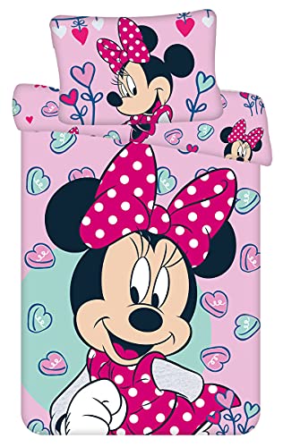 Disney Minnie Maus Pink Baby Bettwäsche Set 100x135 Bettdecke + 40x60 cm Kopfkissen, 100% Baumwolle mit Reißverschluss