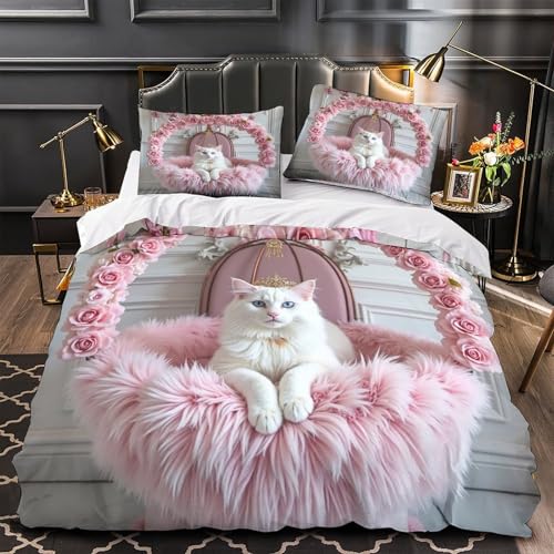 VOXYTMLWG Pink Papageien 3D-Gedruckter Bettwäsche-Set dreiteiliger Zip Verschluss Blütenmuster Backdrop Bettdeckenbezug Atmungsaktiv Kuschelig for Jungen,Teen Jungen,Frauen,Teenager Single?140x200cm?