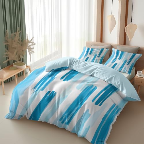Srigzcaly Farbblöcke Im Minimalistischen Stil Bettwäsche 240X220 cm Set 3 Teilig, Hellblau Öko-Tex Wendebettwäsche Weich Mikrofaser Bettbezug Und 2 Kissenbezüge 80X80Cm Mit Reißverschluss