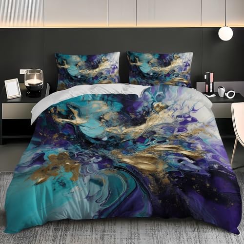 Bettwäschet 180x200 cm 3D Bettbezug Set Microfaser Fantasy Fluid Art Bettbezug mit Reißverschluss Weich Hypoallergen TüRkis Bettwäsche-Sets für Kinder Teenager