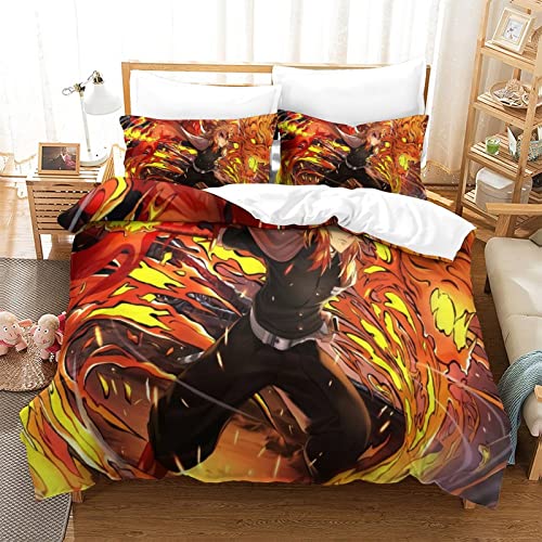 Demon Slayer Bettwäsche Set Demon Slayer Muster Bettbezug 135x200 cm Mit Kopfkissenbezüge Und Reißverschluss Schlafkomfort Weiche Mikrofaser Bettbezüge für Erwachsene Kind