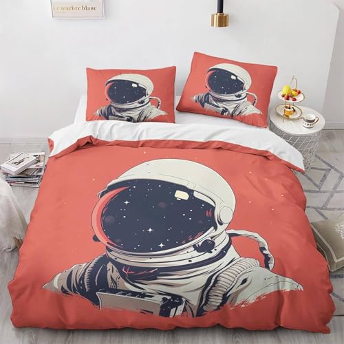 NUEYSP Bettwäsche 155x220 Astronaut Bettwäsche-Sets 3D-Motiv, Mikrofaser, 1 Bettbezug 155x220 + 1 Kissen 80x80 mit Verdecktem ReißVerschluss für Mädchen Jungen.