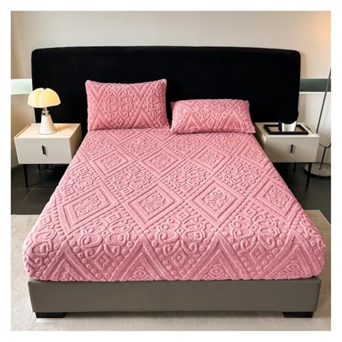 YANSHUYU Flanell BettwäSche Winterlicher, Dicker Warmer Jacquard-Matratzenbezug Aus Korallenplüsch Elastisch Und Atmungsaktiv Geeignet for Schlafzimmer Fleece BettwäSche(Rose Red,Only 2 Pillowcases)