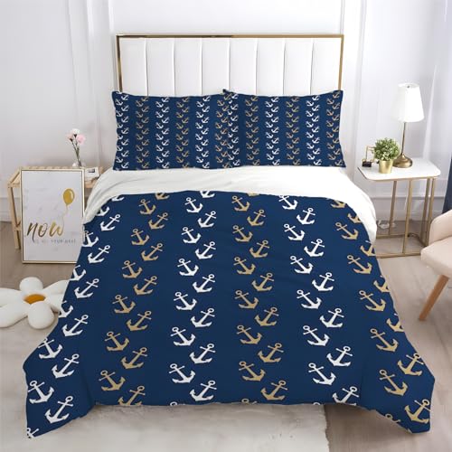 HYSNKSM Bettwäsche 200x220 Junge Bettwäsche Sets 3Teilig Mikrofaser Bettbezug 200 x 220 und 2 Kissenbezug 80x80 cm Kuschelige Bettbezüge maritim mit Reißverschlus