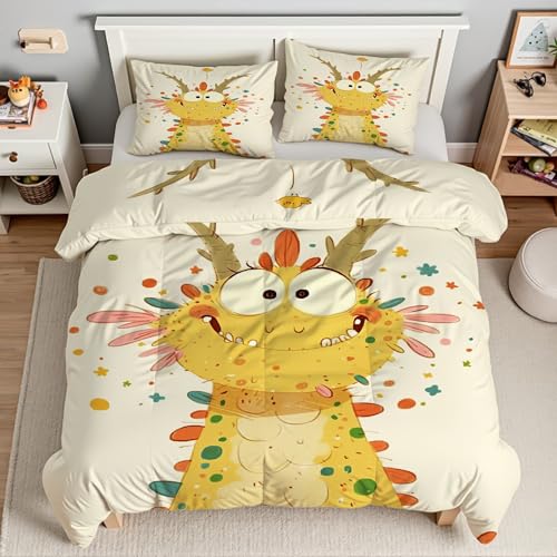 YZQGLHP Karikatur Bettwäsche 135x200 Kleines Monster, Wendebettwäsche & Zimmer Deko, Weiche Microfaser Bettbezug Set 2 Teilig, 2 Kissenbezug 80x80, mit Reißverschluss