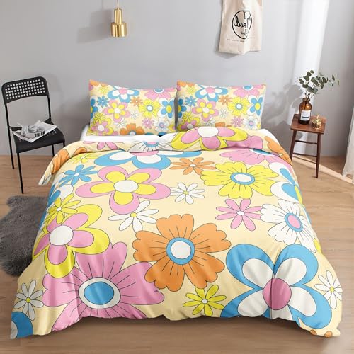 HOSIMA Bettbezug-Set für Jungen und Kinder, Orangene Blume Gedruckt Bettbezug mit 2 Kissenbezügen Geeignet Als Schlafzimmerdekoration (Orangene Blume M)