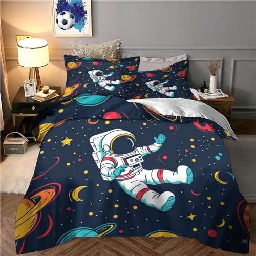 XJmoney Cartoon Astronaut Bettbezug Bettwäsche-Sets Kinderbettwäsche Reißverschluss Mit Kissenbezügen Betten Set Für Jungen Und Mädchen, Kinder Single?135x200cm?