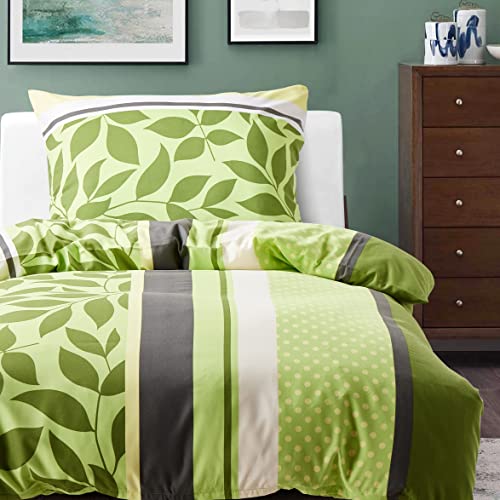 HENGWEI Bettwäsche 140x200cm 2teilig Set Extraweiches Bettwäsche-Sets für Einzelbett Hochwertiges Microfaser Bettbezug mit Kissenbezug 70x90cm, Grün Blatt HENGWEI Bettwäsche 140x200cm 2teilig Set Extraweiches Bettwäsche-Sets für Einzelbett Hochwertiges Microfaser Bettbezug mit Kissenbezug 70x90cm, Grün Blatt