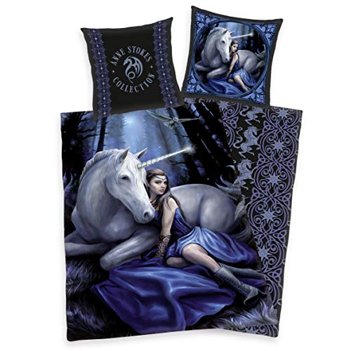 Bettwäsche glatt Anne Stokes Einhorn Blue Moon 135 x 200 cm 100% Baumwolle NEU Wow - All-In-One-Outlet-24 -