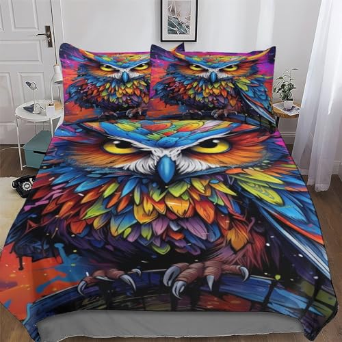 AAPZY Eule Bettwäsche 2teilig - Bettbezüge Sets Mit Kissenbezug, Weich Bettbezug Aus Mikrofaser Für Jungen Mädchen Schlafzimmer Atmungsaktiv Bettdeckenbezug Single (135x200cm)