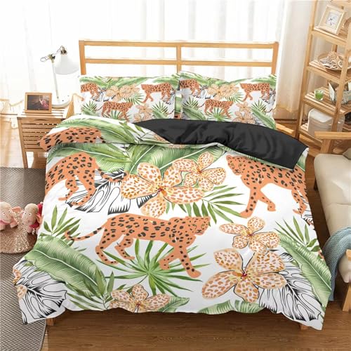 BJCJGGL Bettwäsche 135x200 Leopard Bettwäsche-Set mit Reißverschluss Schließung und 2 Kopfkissenbezug 80x80 cm - Weicher Atmungsaktive Mikrofaser Bettbezug für Kinder Mädchen