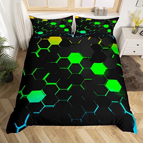 Honeycomb Bettwäsche Bettbezug S Größe,Kinder Geometrie Hexagon Bettwäsche Sets Grün Gelb Neon Lichter Tröster Abdeckung,Jungen Teen Mann Chic Kreative Quilt Cover mit 1 Kissenbezug,Schwarz Honeycomb Bettwäsche Bettbezug S Größe,Kinder Geometrie Hexagon Bettwäsche Sets Grün Gelb Neon Lichter Tröster Abdeckung,Jungen Teen Mann Chic Kreative Quilt Cover mit 1 Kissenbezug,Schwarz