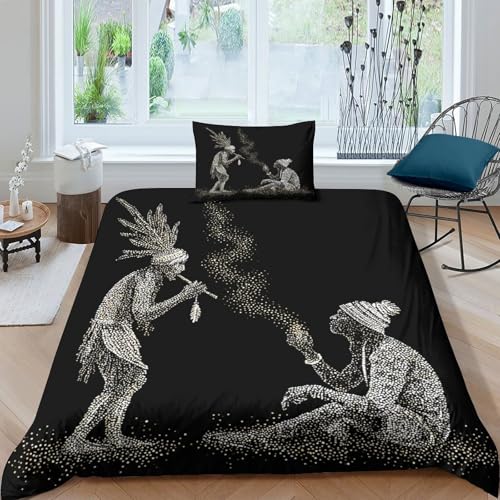 Zauberer und Patienten Bettwäsche 3D Druck Die Kunst der Punkte und der Malerei Bettbezug Set Microfaser 3 Teiliges Mit Kissenbezüg Und Reißverschlusse Für Kinder Erwachsener Single?135x200cm?