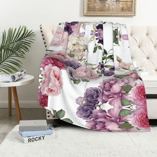Rose Premium-Flanell-Fleece-De cke, 280/320 g/m², schwer, Allover-Druck, einseitig, weich, warm, Luxus-Bettwäsche, Überwurf für Zuhause, Bett, Couch