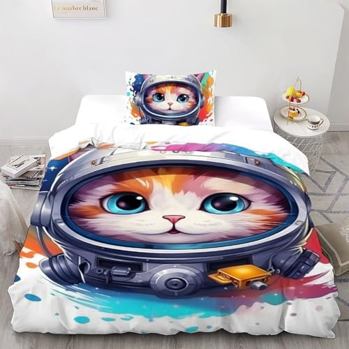 AutumnWinds Katze Bettwäsche Kinderbettwäsche Reißverschluss Mit Kissenbezügen Betten Set Animal Printed Für Jugendliche Kinder Schlafzimmer Single?135x200cm?