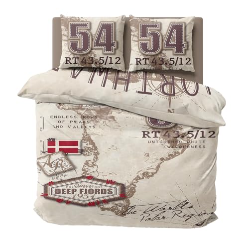 Visaggio 4 teilige Bettwäsche Mikrofaser 135x200 cm Beige Braun Rot Karte Northward Bettbezug Garnitur Set