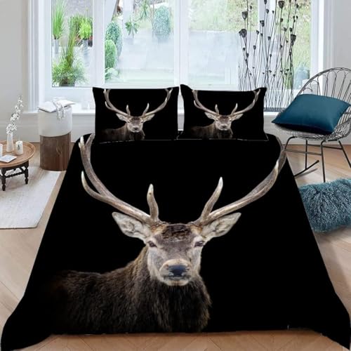 Bettwäsche 200x200 Elch Weiche Mikrofaser Bettwäsche Set 3D-Druck Bettbezug Pflanzenfresser 3 Teiliger Bettbezüge mit Reißverschluss und 2 Kissenbezüge b.1154