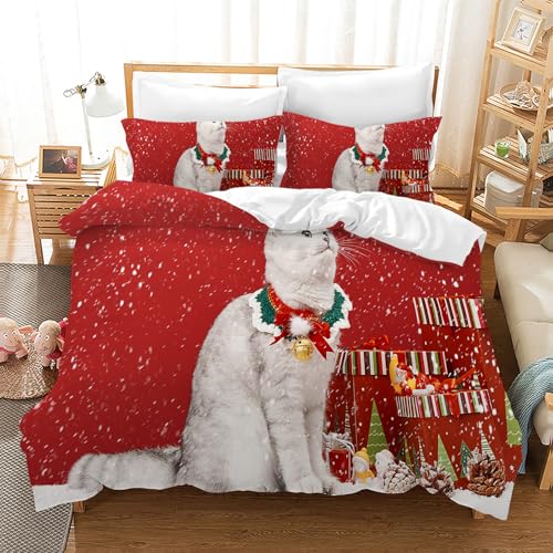 Leleyouzer Katze Bettwäsche Set,3D Bettwäsche Katzenmotiv für Mädchen Jungen Kinder, Weiche Mikrofaser Bettwäsche mit Reißverschluss + 2 Kissenbezüge 50 x 75cm