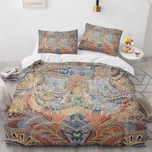 Muster Bettwäsche 135x200cm mit Reißverschluss 3D Druck Gold Blau Bettbezug 3 teilig flauschig weich Mikrofaser Bettwäsche Set mit 2 Kissenbezug 80x80cm