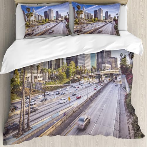 MJNLYDAO Sleeptime 100% Baumwolle Bettwäsche - Bettbezüge mit Reißverschluss - Set mit 2 Kissenbezüge,Los Angeles Foto 4K UHD,178x208 cm