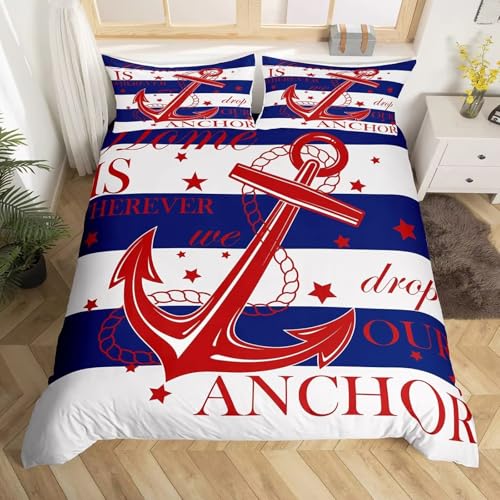 NDXRWDZR Bettwäsche 135x200 Anker Bettwäsche-Set mit Reißverschluss Schließung für Kinder Weicher Atmungsaktive Mikrofaser Bettbezug + 2 Kopfkissenbezug 80x80 cm